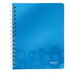 Caiet cu spira A5, 80 file, coperta PP, matematica, albastru metalizat, Leitz WOW
