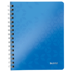 Caiet cu spira A5, 80 file, coperta PP, matematica, albastru metalizat, Leitz WOW