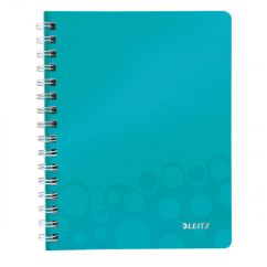 Caiet cu spira A5, 80 file, coperta PP, matematica, turcoaz metalizat, Leitz WOW