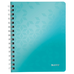 Caiet cu spira A5, 80 file, coperta PP, matematica, turcoaz metalizat, Leitz WOW
