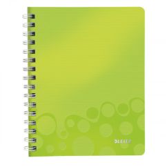 Caiet cu spira A5, 80 file, coperta PP, matematica, verde metalizat, Leitz WOW