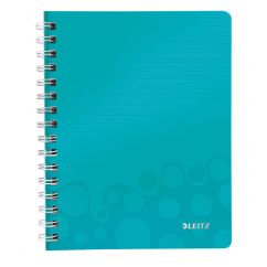 Caiet cu spira A5, 80 file, coperta PP, dictando, turcoaz metalizat, Leitz WOW