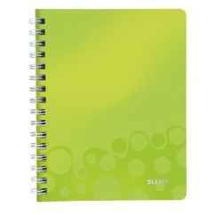 Caiet cu spira A5, 80 file, coperta PP, dictando, verde metalizat, Leitz WOW