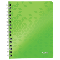 Caiet cu spira A5, 80 file, coperta PP, dictando, verde metalizat, Leitz WOW