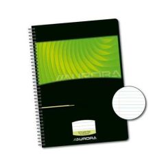 Caiet cu spira A4, 72file, coperta  PP, dictando, negru/verde, Aurora Mano