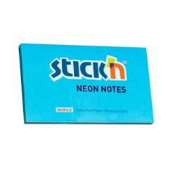 Notes autoadeziv, 76x127mm, 100 file/set, albastru neon, Stick'n