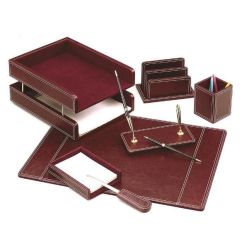 Set birou din piele, 7 piese, bordo, Forpus