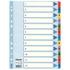 Separatoare din carton A4, index laminat color 1-12, Esselte Mylar