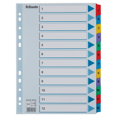 Separatoare din carton A4, index laminat color 1-12, Esselte Mylar