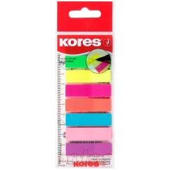 Index autoadeziv din plastic, cu rigla, 12x45mm, 8 culori x 25 file/set, Kores