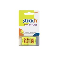 Index autoadeziv din plastic, cu dispenser, 25x45mm, galben, 50 file/set, Stick'n Pop-up (sign here)