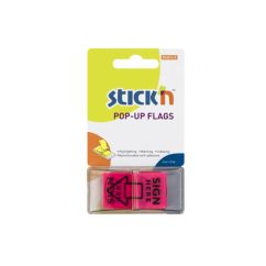 Index autoadeziv din plastic, cu dispenser, 25x45mm, roz, 50 file/set, Stick'n Pop-up (sign here)