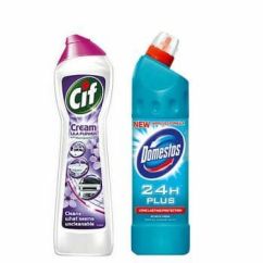 Pachet - Crema de curatat, 500ml, Cif + Dezinfectant, 750ml, Domestos