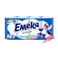Hartie igienica, 3 straturi, 8 role/pachet, ocean breeze, Emeka
