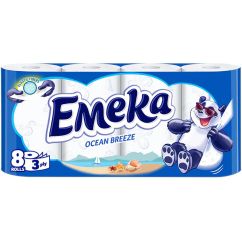 Hartie igienica, 3 straturi, 8 role/pachet, ocean breeze, Emeka