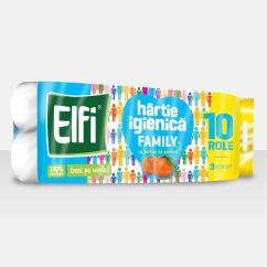 Hartie igienica, 3 straturi, 10 role/pachet, Elfi Family
