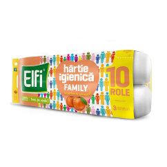 Hartie igienica, 3 straturi, 10 role/pachet, Elfi Family