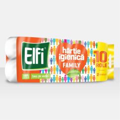Hartie igienica, 2 straturi, 10 role/pachet, Elfi Family