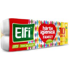 Hartie igienica, 2 straturi, 10 role/pachet, Elfi Family