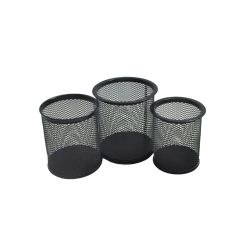 Suport instrumente de scris, 3 buc/set, rotund, plasa metalica, negru, Standard