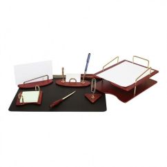 Set birou din lemn, 7 piese, visiniu, Forpus