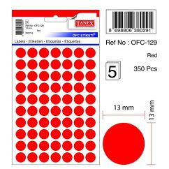 Etichete autocolante color Tanex, buline D13mm, 350 buc/set, rosu