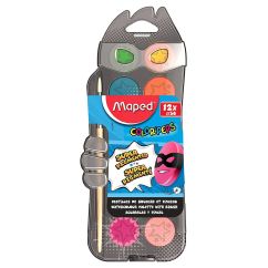 Acuarele, 30 mm, 12 culori/set + pensula, Maped Color'Peps
