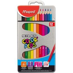 Creioane colorate, 12 culori/set, cutie metal, Maped Color`Peps Star