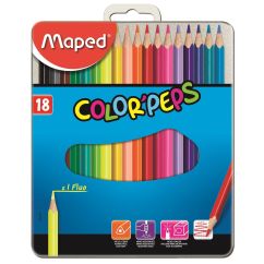Creioane colorate, 18 culori/set, cutie metal, Maped Color`Peps Star
