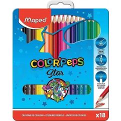 Creioane colorate, 18 culori/set, cutie metal, Maped Color`Peps Star