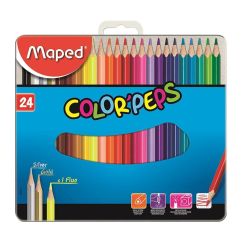 Creioane colorate, 24 culori/set, cutie metal, Maped Color`Peps Star