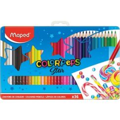 Creioane colorate, 36 culori/set, cutie metal, Maped Color`Peps Star
