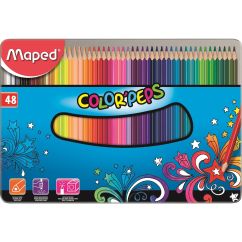 Creioane colorate, 48 culori/set, cutie metal, Maped Color`Peps Star