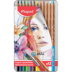Creioane colorate, 12 culori/set, cutie metal, Maped Color`Peps Aqua Artist