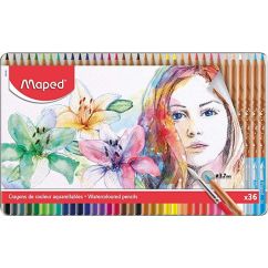 Creioane colorate, 36 culori/set, cutie metal, Maped Color`Peps Aqua Artist