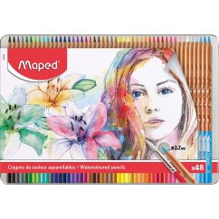 Creioane colorate, 48 culori/set, cutie metal, Maped Color`Peps Aqua Artist
