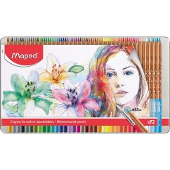 Creioane colorate, 72 culori/set, cutie metal, Maped Color`Peps Aqua Artist