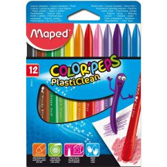 Creioane cerate, 12 culori/set, Maped Color`Peps Plasticlean