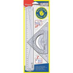 Set geometrie pentru stangaci, 3 piese, 30 cm, Maped Geometric