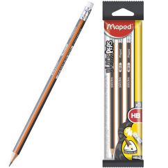 Creion grafit, HB, cu radiera, 3 buc/set Maped Black`Peps