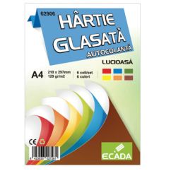 Hartie glasata autocolanta, 24x34 cm, 6 coli/set, diverse culori, Ecada