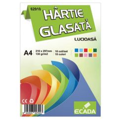 Hartie glasata lucioasa, 24x34 cm, 10 coli/set, diverse culori, Ecada