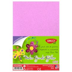 Hartie gumata glitter A4 (20x30 cm), autoadeziva, 10 coli/set, roz, Daco