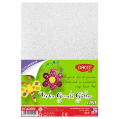 Hartie gumata glitter A4 (20x30 cm), autoadeziva, 10 coli/set, alb, Daco