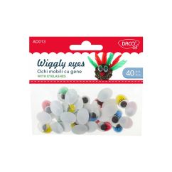 Accesorii creatie, ochi mobili, plastic, 16 mm, 40 buc/set, diferite culori, Daco