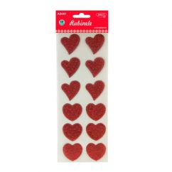 Accesorii creatie, inimi, plastic autoadeziv, 4x4 cm, 12 buc/set, rosu, Daco