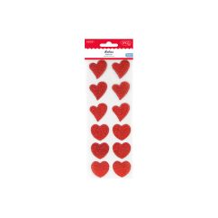 Accesorii creatie, inimi, plastic autoadeziv, 4x4 cm, 12 buc/set, rosu, Daco