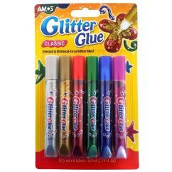 Lipici cu sclipici, 10.5 ml, 6 buc/set, diferite culori, Standard