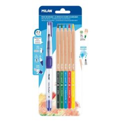 Creioane colorate, cu acuarela si pensula cu rezervor, 5 culori/set, diferite culori, Milan