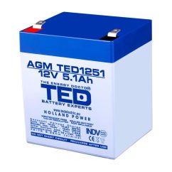 Acumulator stationar, 12V, 5.1Ah, F2 AGM VRLA, TED Electric
